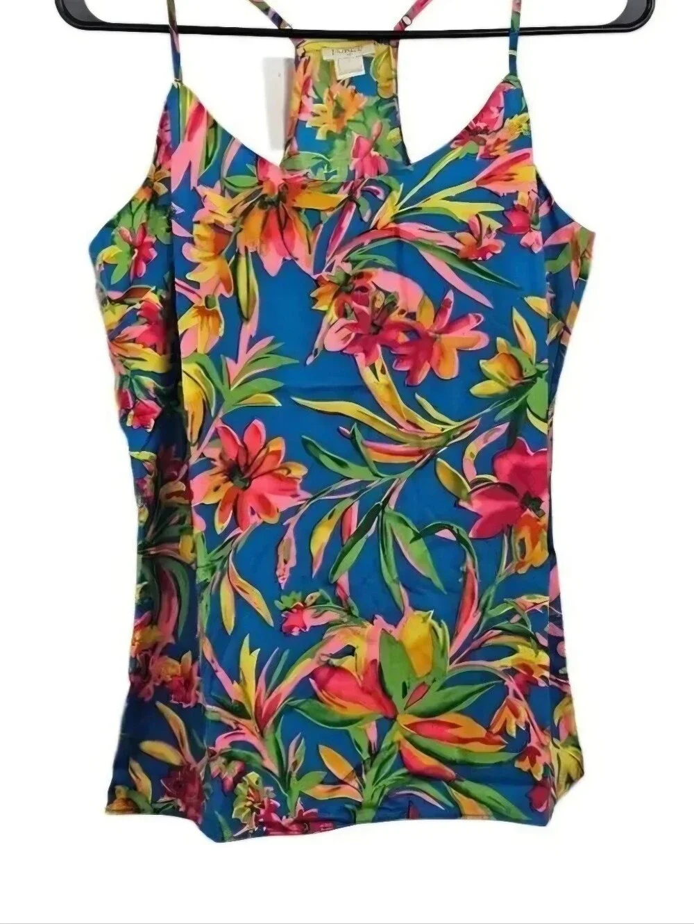 J. Crew Tropical Floral Halter Cami in Blue with Pink & Yellow